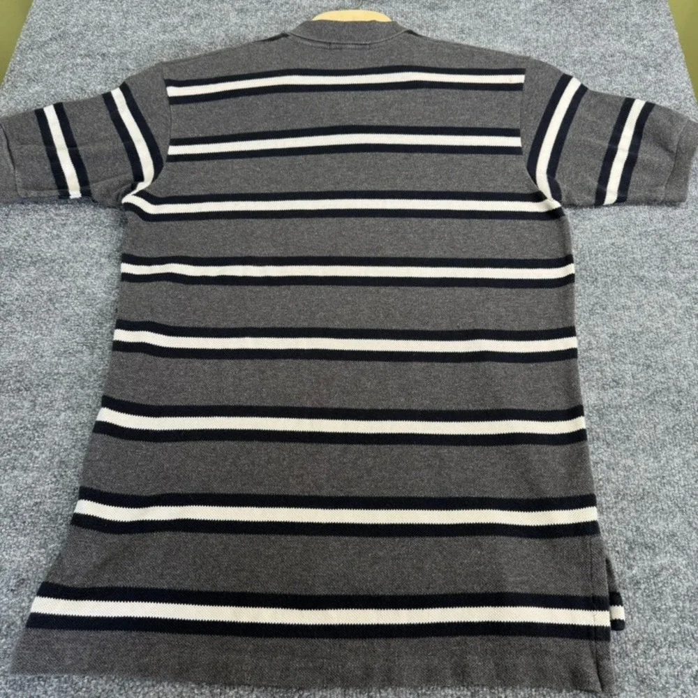 Polo Ralph Lauren Polo Shirt Mens L Striped Cotton Classic Fit Gray White Blue